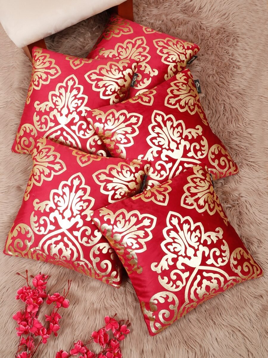 Hosta Homes 16 X 16 Inches Foil Printed Cushion Covers Set of 5 - HHCC814