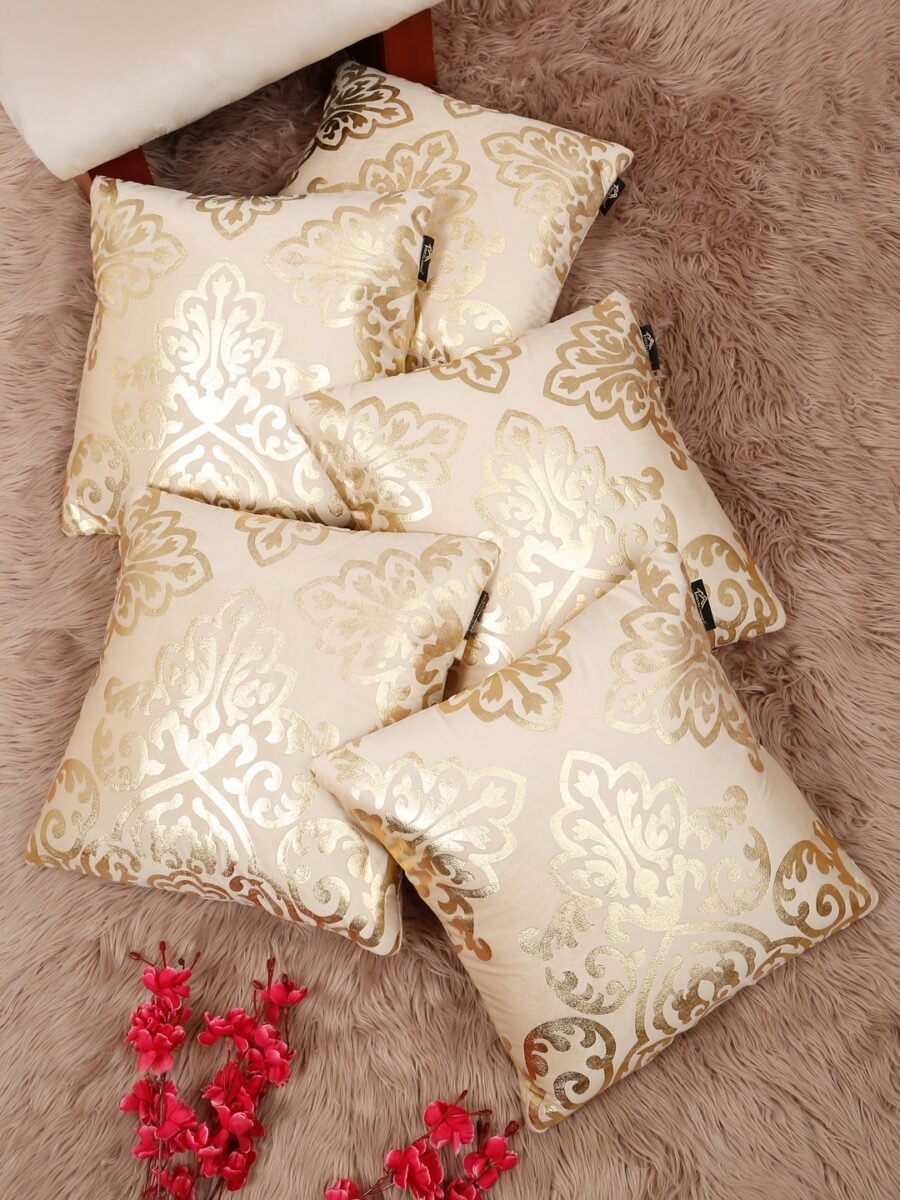 Hosta Homes 16 X 16 Inches Foil Printed Cushion Covers Set of 5 - HHCC815