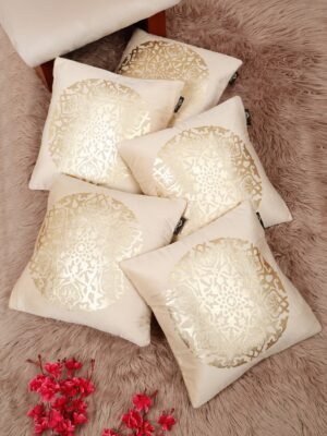 Hosta Homes 16 X 16 Inches Foil Printed Cushion Covers Set of 5 - HHCC818