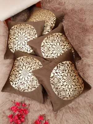 Hosta Homes 16 X 16 Inches Foil Printed Cushion Covers Set of 5 - HHCC819