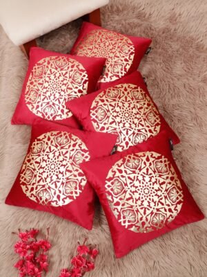 Hosta Homes 16 X 16 Inches Foil Printed Cushion Covers Set of 5 - HHCC820