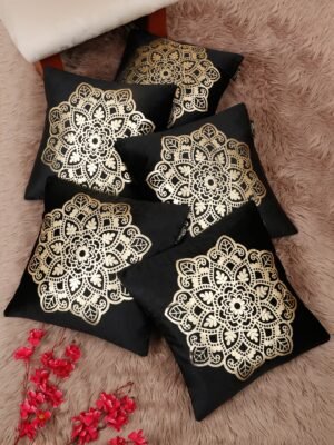 Hosta Homes 16 X 16 Inches Foil Printed Cushion Covers Set of 5 - HHCC827