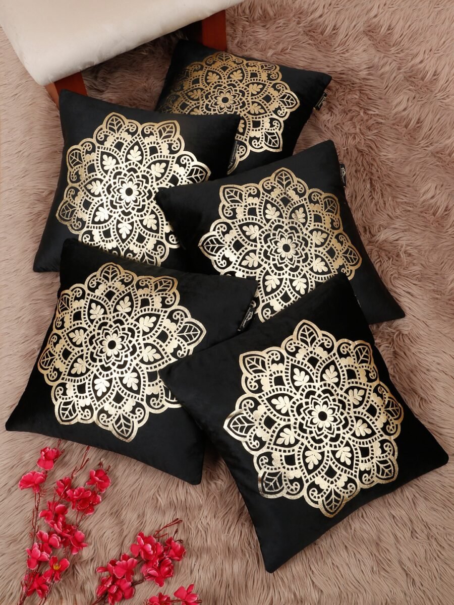 Hosta Homes 16 X 16 Inches Foil Printed Cushion Covers Set of 5 - HHCC827
