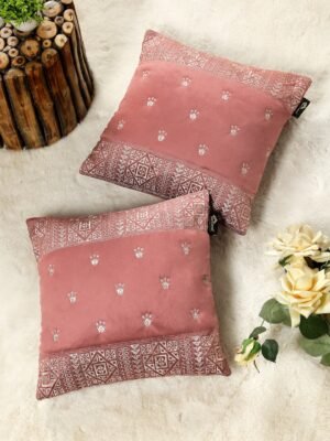 Hosta Homes Dusty Pink Ethnic Border Embroidery Cushion Covers - Set of 2
