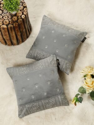 Hosta Homes Grey Ethnic Border Embroidery Cushion Covers - Set of 2