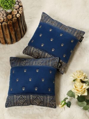 Hosta Homes Navy Blue Ethnic Border Embroidery Cushion Covers - Set of 2