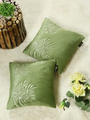 Hosta Homes Olive Green Palm Leaf Embroidery Cushion Covers - Set of 2