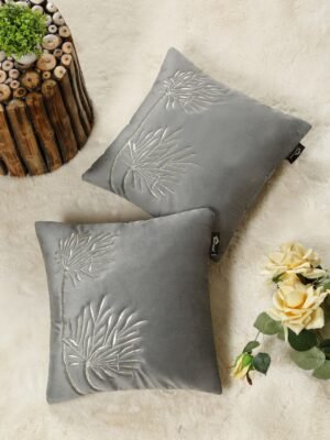 Hosta Homes Grey Palm Leaf Embroidery Cushion Covers - Set of 2