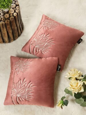 Hosta Homes Dusty Rose Palm Leaf Embroidery Cushion Covers - Set of 2