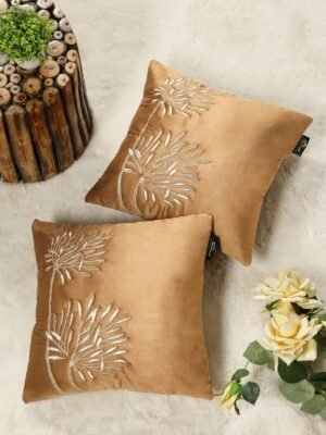 Hosta Homes Camel Gold Palm Leaf Embroidery Cushion Covers - Set of 2