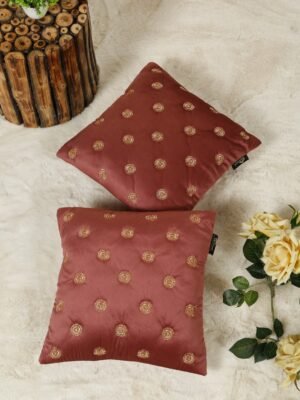 Hosta Homes Rust Gold Gold Buti Embroidery Cushion Covers - Set of 2