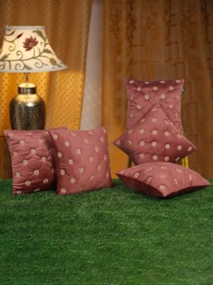 Hosta Homes Rust Gold Gold Buti Embroidery Cushion Covers - Set of 5