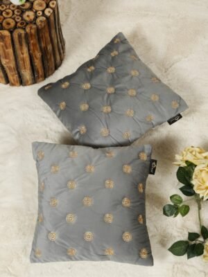 Hosta Homes Grey Gold Buti Embroidery Cushion Covers - Set of 2