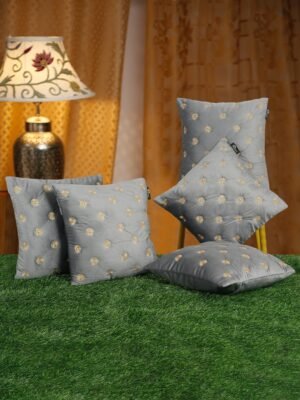 Hosta Homes Grey Gold Buti Embroidery Cushion Covers - Set of 5