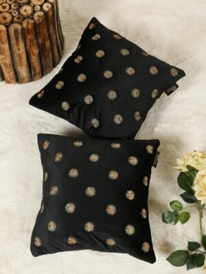Hosta Homes Black Gold Buti Embroidery Cushion Covers - Set of 2