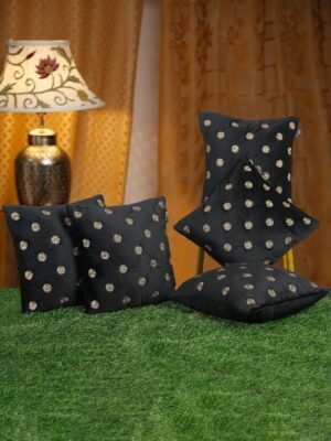 Hosta Homes Black Gold Buti Embroidery Cushion Covers - Set of 5