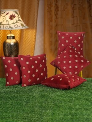 Hosta Homes Burgundy Red Gold Buti Embroidery Cushion Covers - Set of 5