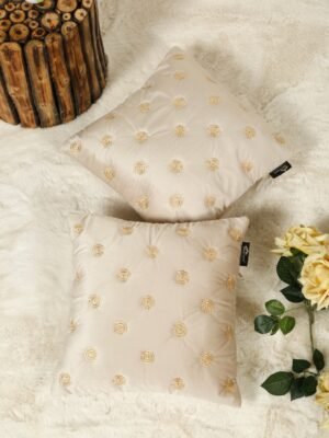 Hosta Homes Ivory Gold Gold Buti Embroidery Cushion Covers - Set of 2