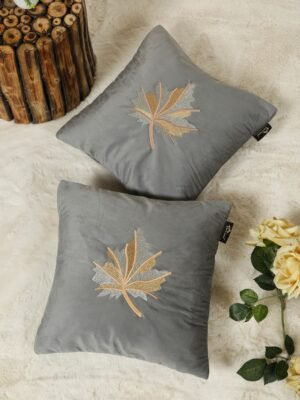 Hosta Homes Grey Maple Leaf Embroidery Cushion Covers - Set of 2
