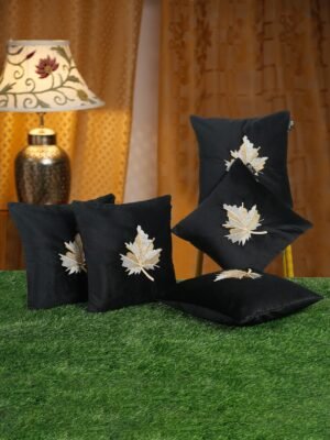 Hosta Homes Black Maple Leaf Embroidery Cushion Covers - Set of 5