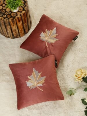 Hosta Homes Dusty Rose Maple Leaf Embroidery Cushion Covers - Set of 2