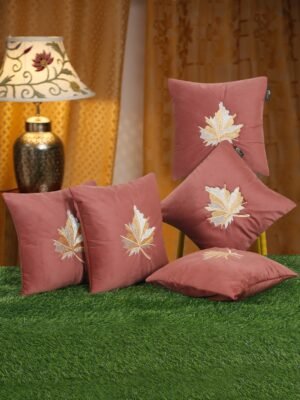Hosta Homes Dusty Rose Maple Leaf Embroidery Cushion Covers - Set of 5