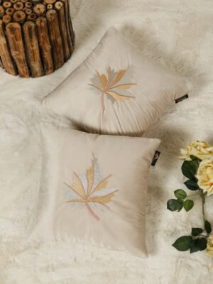 Hosta Homes Champagne Beige Maple Leaf Embroidery Cushion Covers - Set of 2