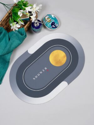 Dark Grey Shower Oval Digital Printed Bath Mat