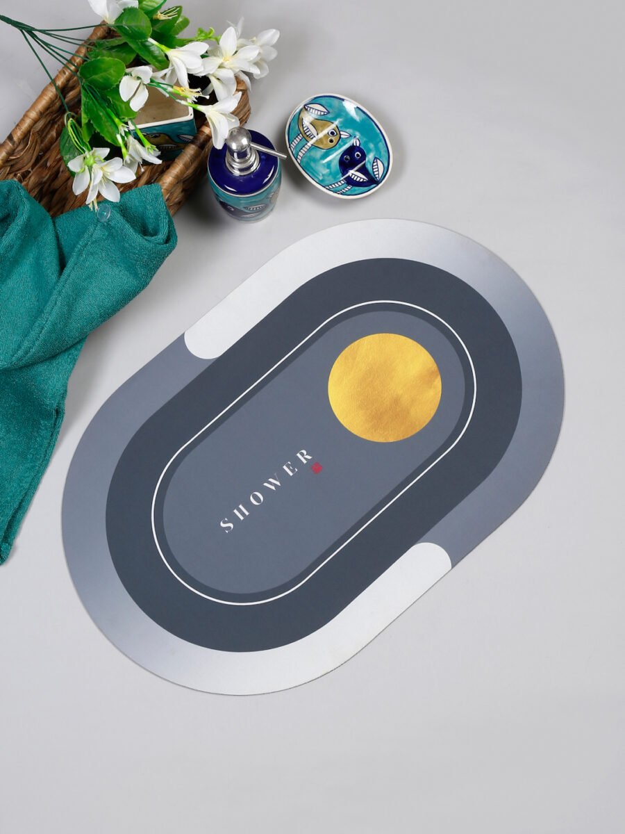 Dark Grey Shower Oval Digital Printed Bath Mat