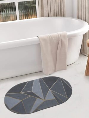 Dark Grey Geometric Oval Digital Printed Bath Mat