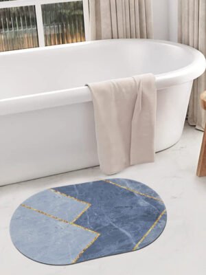 Blue Marble Oval Digital Printed Bath Mat