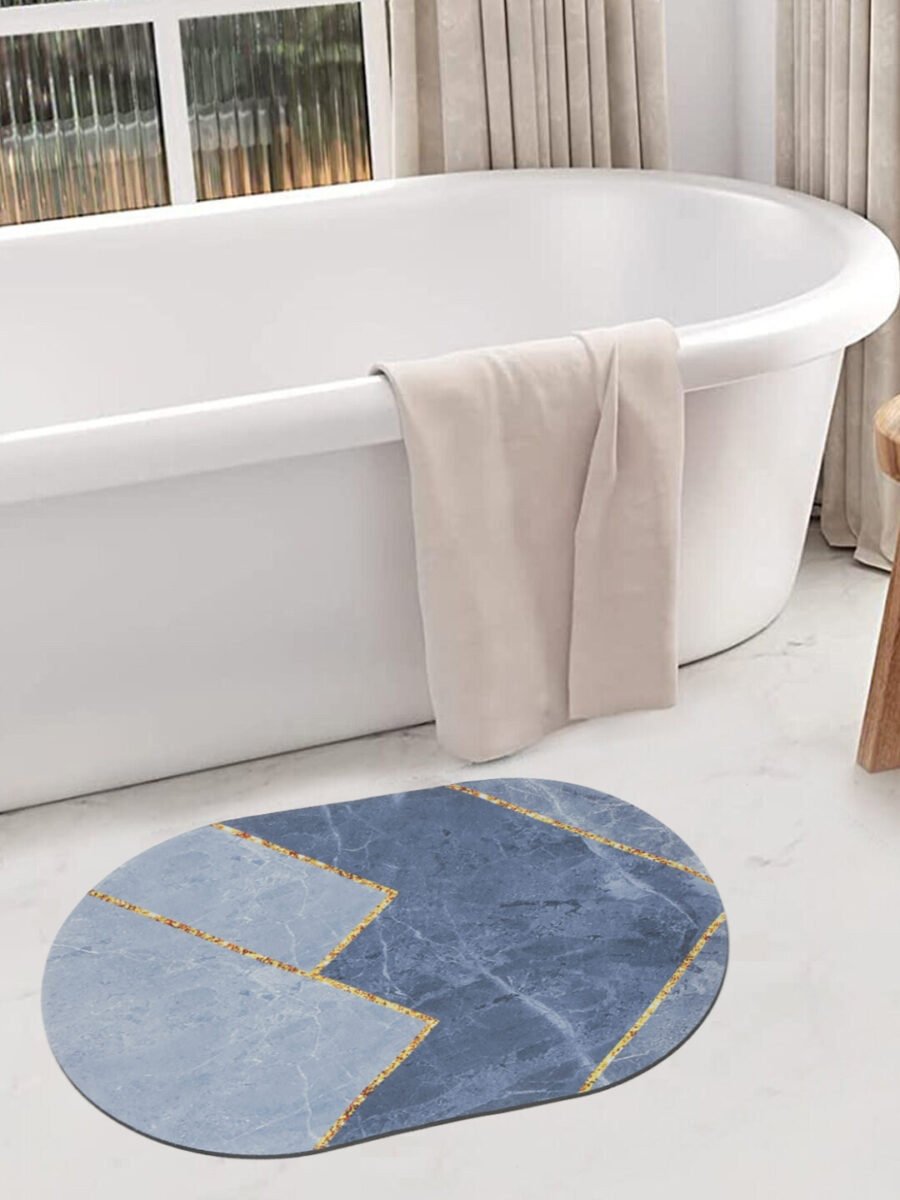 Blue Marble Oval Digital Printed Bath Mat