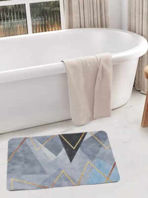 Grey Geometric Rectangle Digital Printed Bath Mat