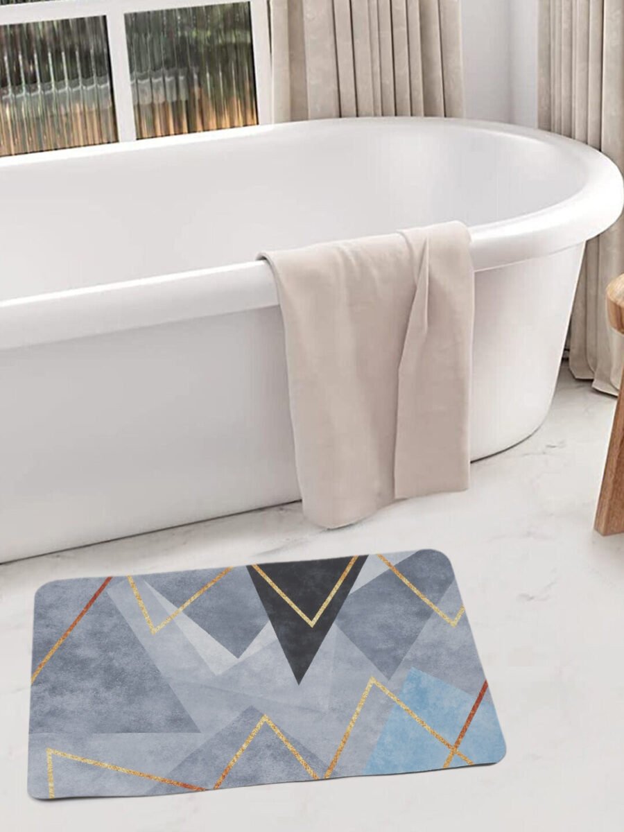 Grey Geometric Rectangle Digital Printed Bath Mat