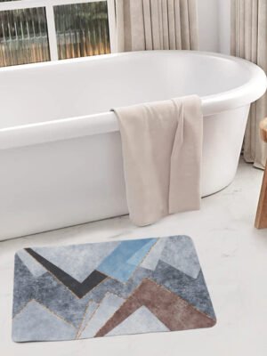 Blue Brown Geometric Rectangle Digital Printed Bath Mat