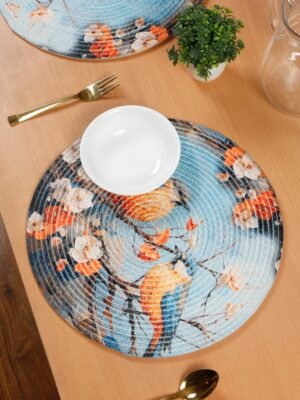 Hosta Homes Blue Bird Blossom Pure Cotton Digital Printed Table Placemats - Set of 6