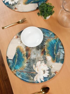 Hosta Homes Peacock Floral Pure Cotton Digital Printed Table Placemats - Set of 6