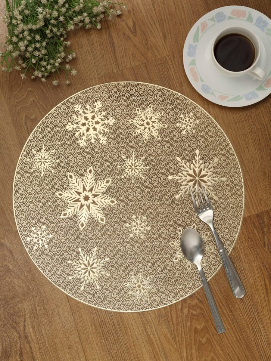 Hosta Homes Gold Snowflake Leatherite Table Placemats - Set of 6
