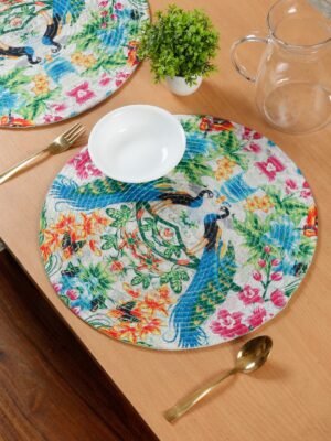 Hosta Homes Tropical Peacock Pure Cotton Digital Printed Table Placemats - Set of 6