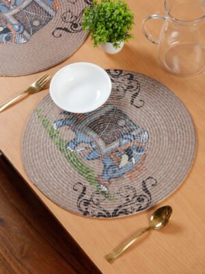 Hosta Homes Grey Elephant Pure Cotton Digital Printed Table Placemats - Set of 6