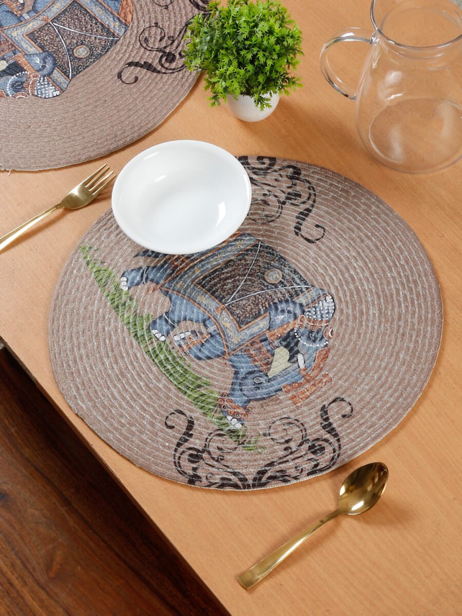 Hosta Homes Grey Elephant Pure Cotton Digital Printed Table Placemats - Set of 6