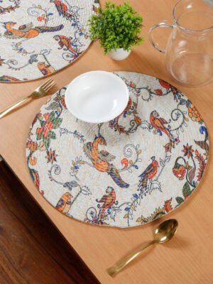 Hosta Homes White Bird Floral Pure Cotton Digital Printed Table Placemats - Set of 6