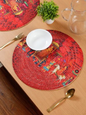 Hosta Homes Red Elephant Pure Cotton Digital Printed Table Placemats - Set of 6