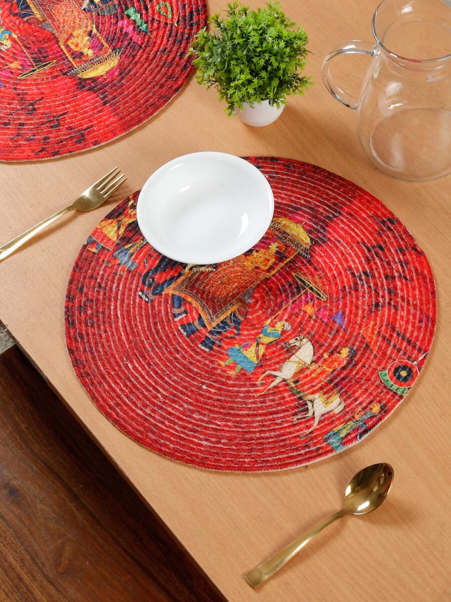 Hosta Homes Red Elephant Pure Cotton Digital Printed Table Placemats - Set of 6
