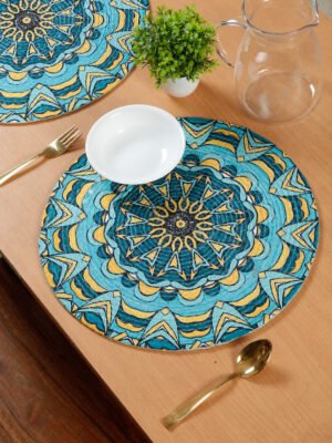 Hosta Homes Blue Mandala Pure Cotton Digital Printed Table Placemats - Set of 6