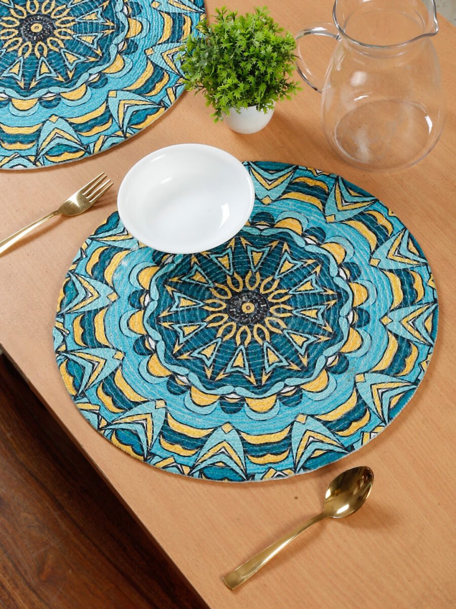 Hosta Homes Blue Mandala Pure Cotton Digital Printed Table Placemats - Set of 6