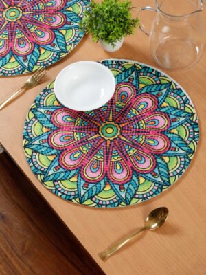 Hosta Homes Multicolor Mandala Pure Cotton Digital Printed Table Placemats - Set of 6