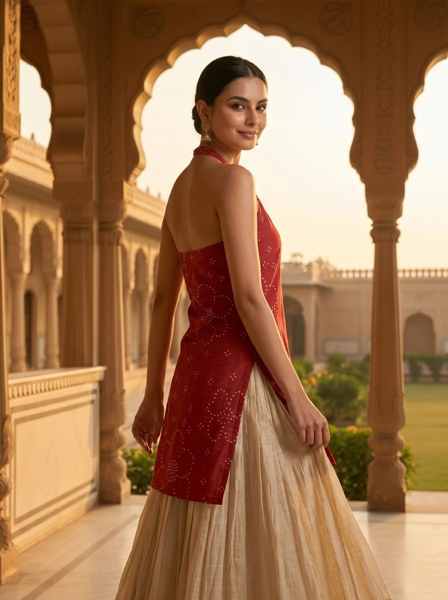 Red Sleeveless Printed Short Kurti - Image 3