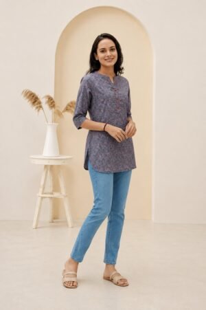 Women's Grey Printed Short Kurti - Design 130