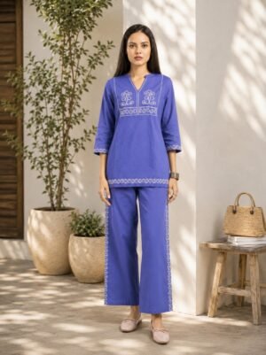 Women's Lavender Embroidered Co-ord Set